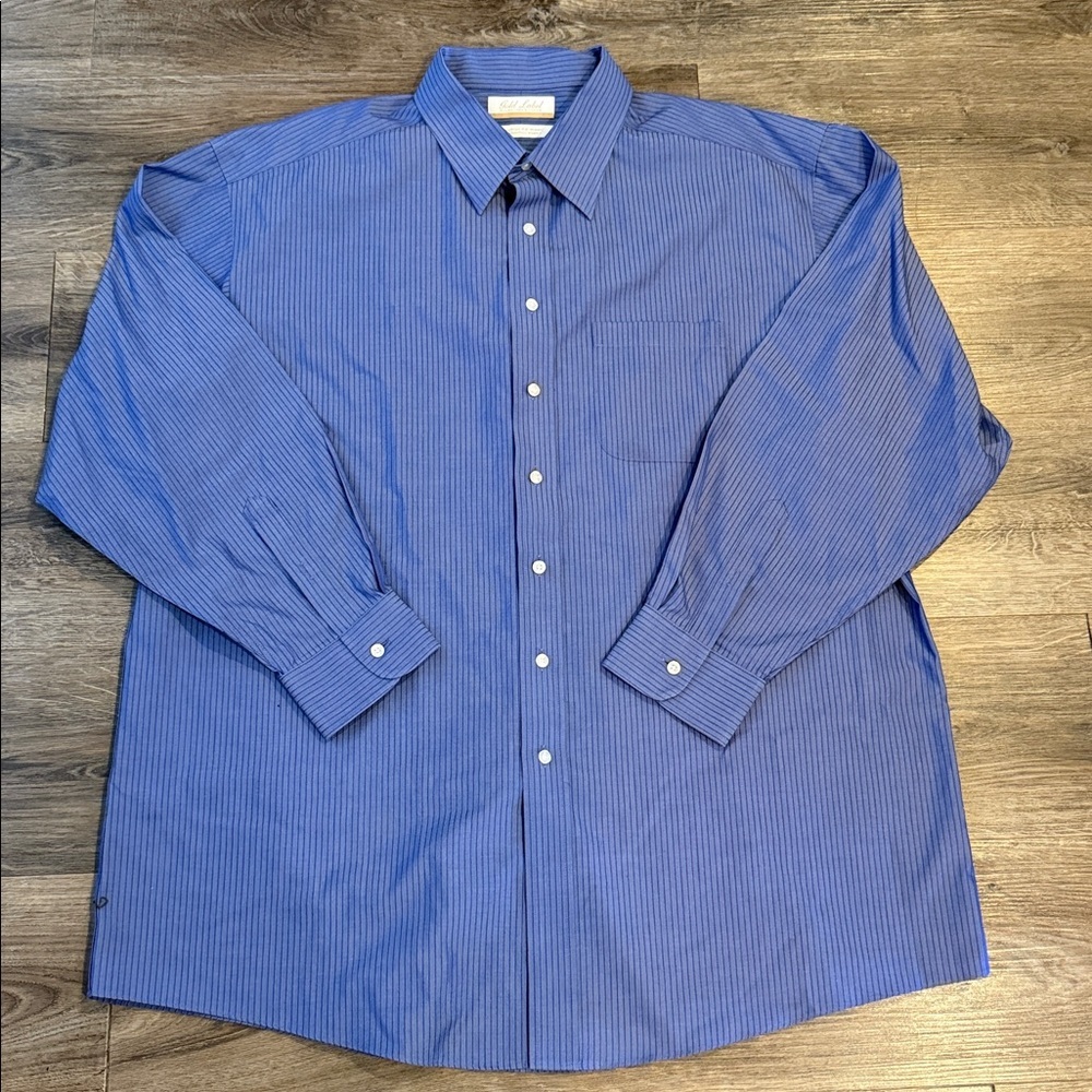 Gold Label Roundtree & Yorke Blue Stripe Button Down Dress Shirt Size 17.5